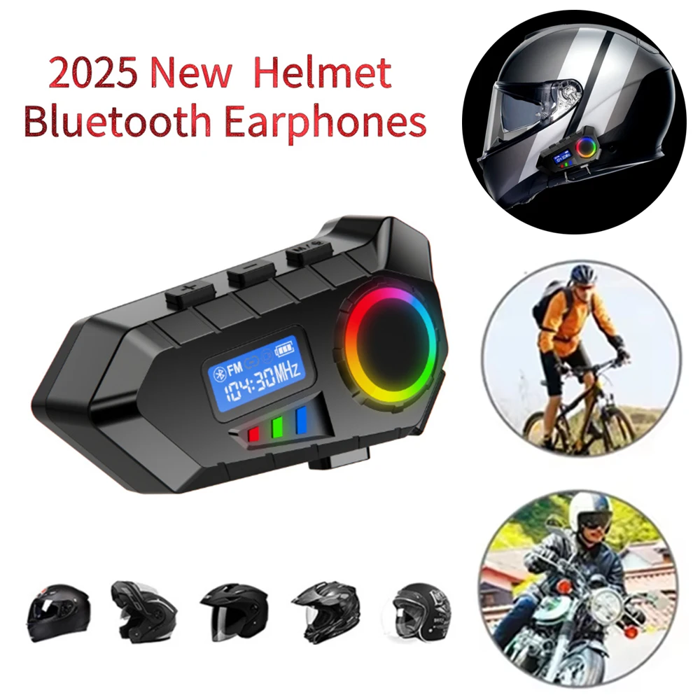 

Kebidumei Motorcycle Helmet Headset FM Radio Wireless MP3 Player RGB Light Earphone With Soft Hard Mic for Universal Helmet