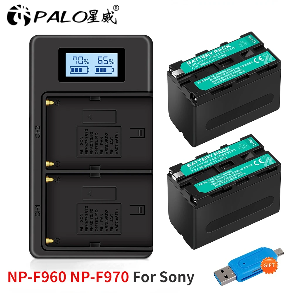 PALO NP-F970 F960 Li-ion Camera Battery + LCD Dual Charger for Sony NP F930 F970 F960 F990 F550 F570 QM91D CCD-RV100 TRU47E