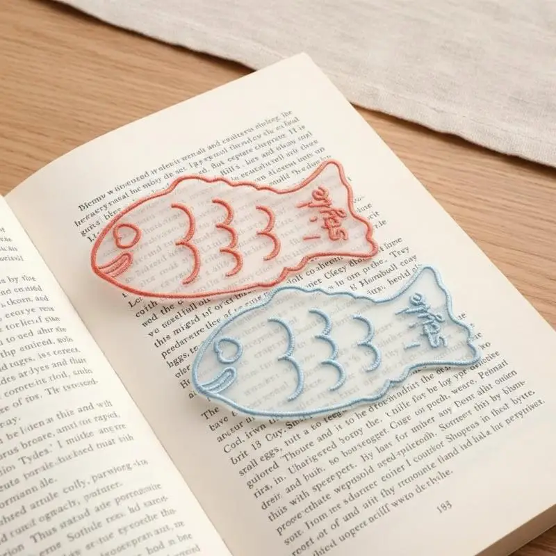 Cute Fish Embroidered Bookmark Soft Transparent Organza Korean Style Page Marker for Women Men Reading Lovers