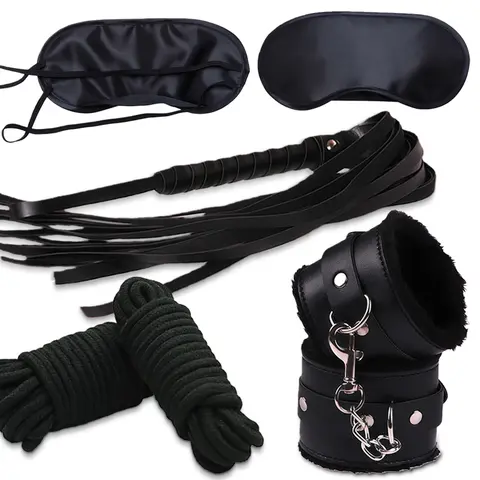Goods For Adults Set sexxy Leather Plush Handcuffs Blindfold Spanking Soft Whips Tying Cotton Rope Couple Games Bondage Equipment