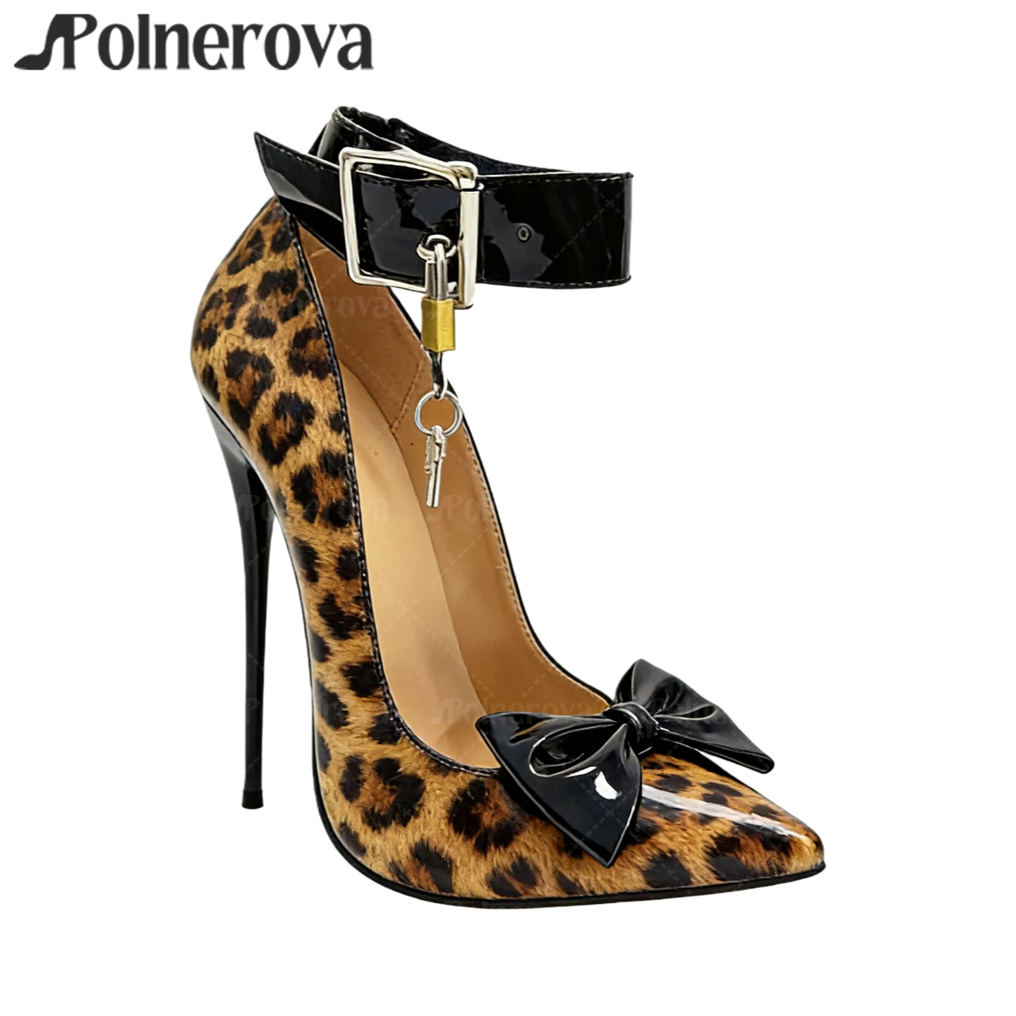 

16cm Bow Lock Pumps Sexy Style Extreme Stilettos Pointed Toe Ankle Buckle High Heels Customizable Colors Large Sizes Women Pumps