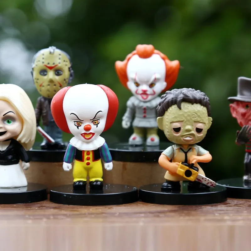 10PCS Horror Film Series Jason Freddy Clown Action Figure Toys PVC . Model Halloween Gift Vinyl Figurine Doll Gift