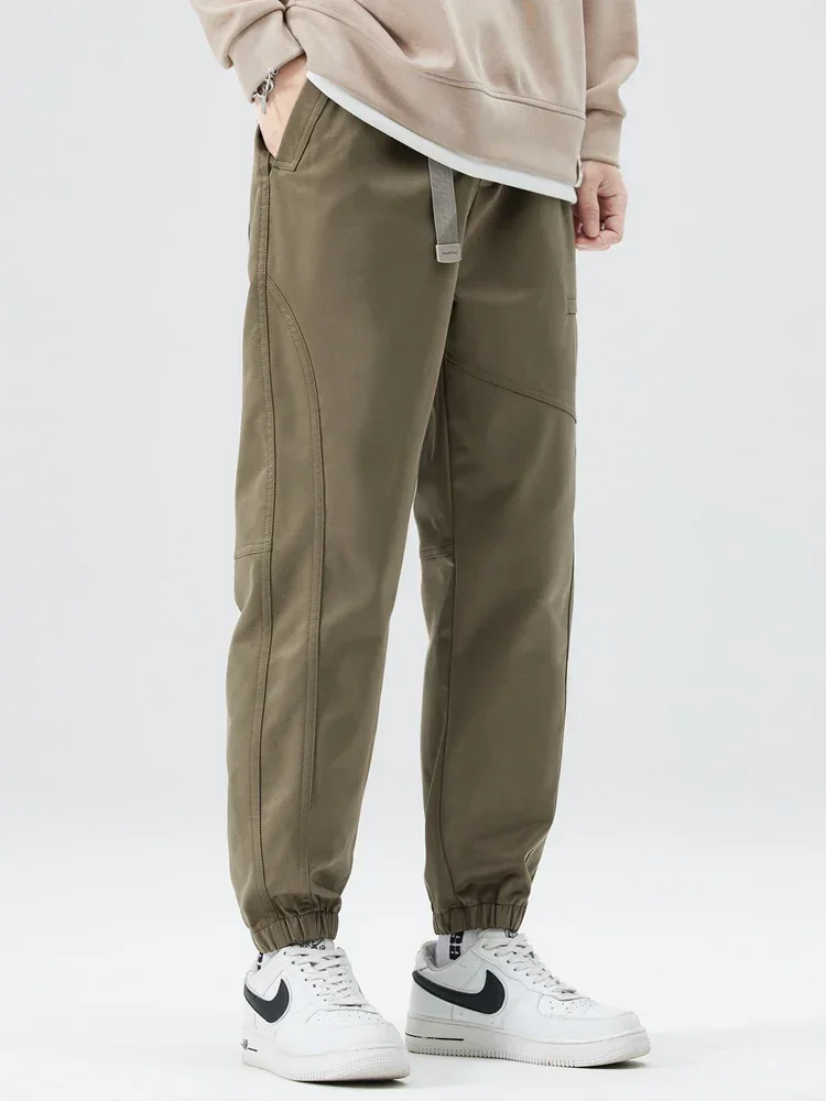 LIBIELIY 2024 New Autumn Cargo Pants Men Korean Fashion Banded Waist Heavy Polyester Casual Jogger Pants Male Baggy Trousers Wi