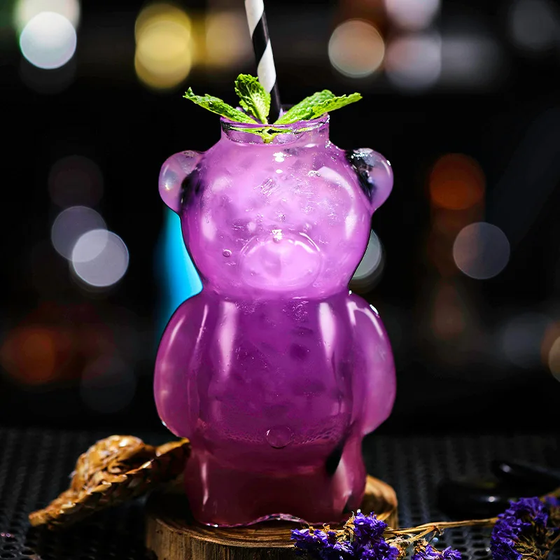 YWDL Bear Shape Glass Cup Coffee Mug Cute Cartoon Creative Glass Juice Cup Tea Cup Drinkware Halloween Party Decorations