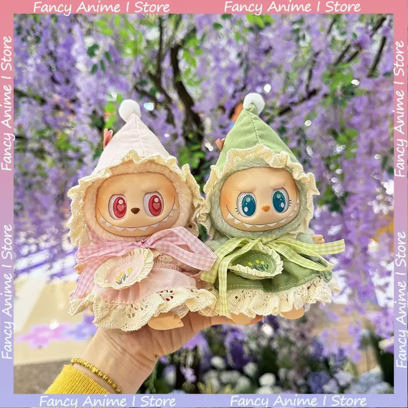 For 15-17cm Labubu Doll Cute Forest Fairy Suit Green and Pink Elf Cloak Scarf Clothes Outfit Mini Plush Doll Fashion Accessories