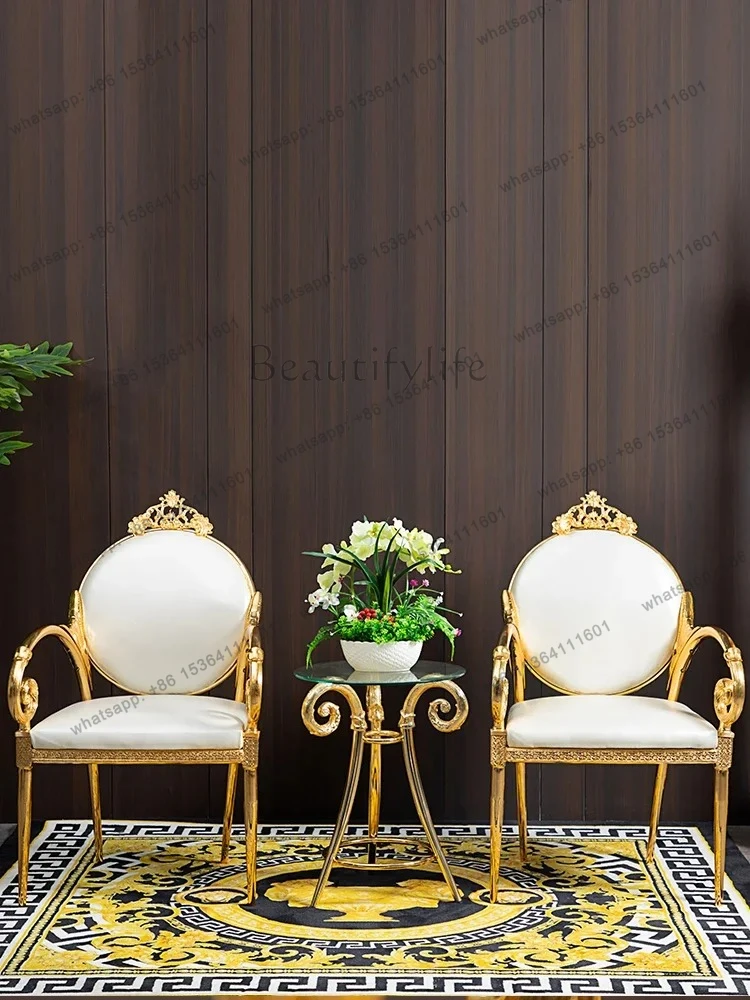 Villa European retro comfortable leisure chair copper flannel negotiation chair flannel special table and chair