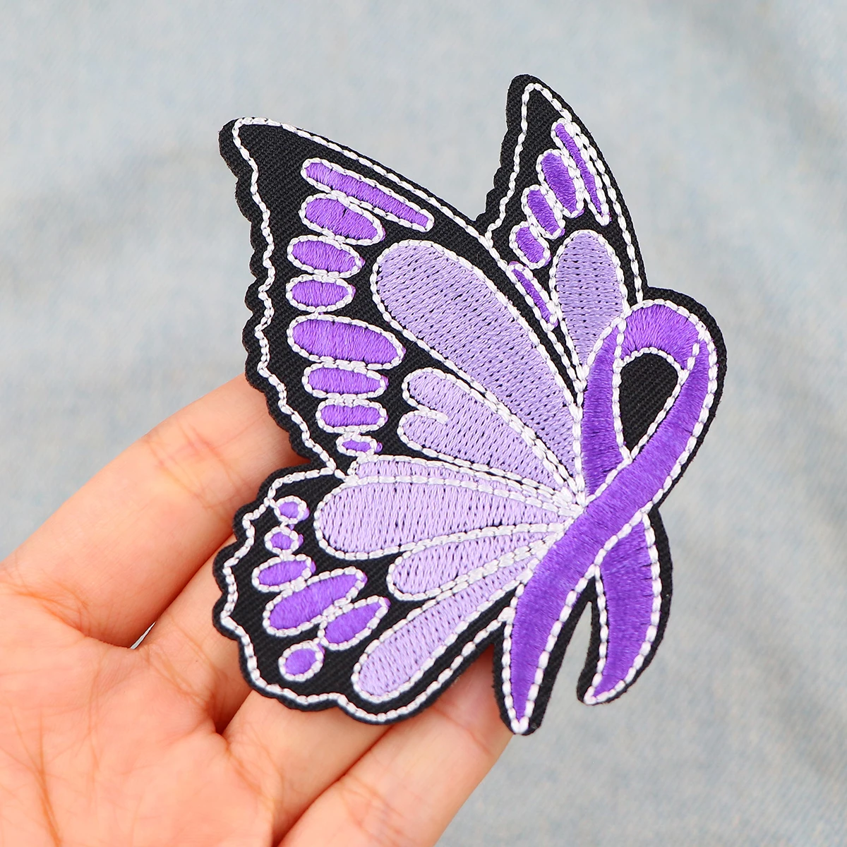 Breast Cancer Awareness Embroidery Patch Butterfly Iron On Patches for Clothing Purple Ribbon Patches On Clothes Badge DIY Sew