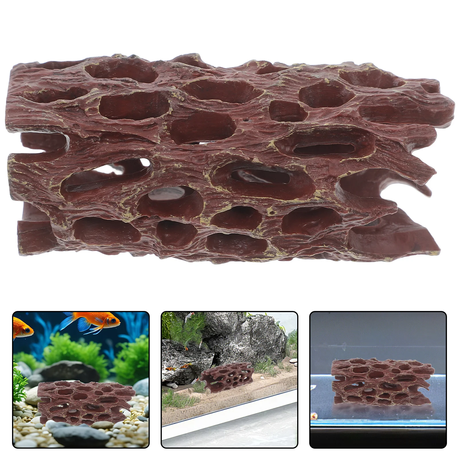 

Resin Fish Shrimp Hideaway Tree Hole Aquarium Decoration Natural Look Fish Tank Ornament Breeding Shelter Hide Cave for Small