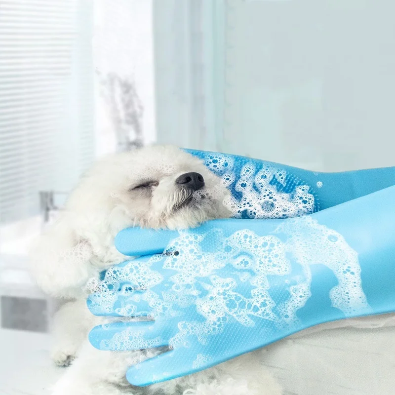 Pet Grooming Gloves Silicone Gloves with High-Density Teeth Enhanced Five Finger Design for Bathing and Massaging Dogs and Cats