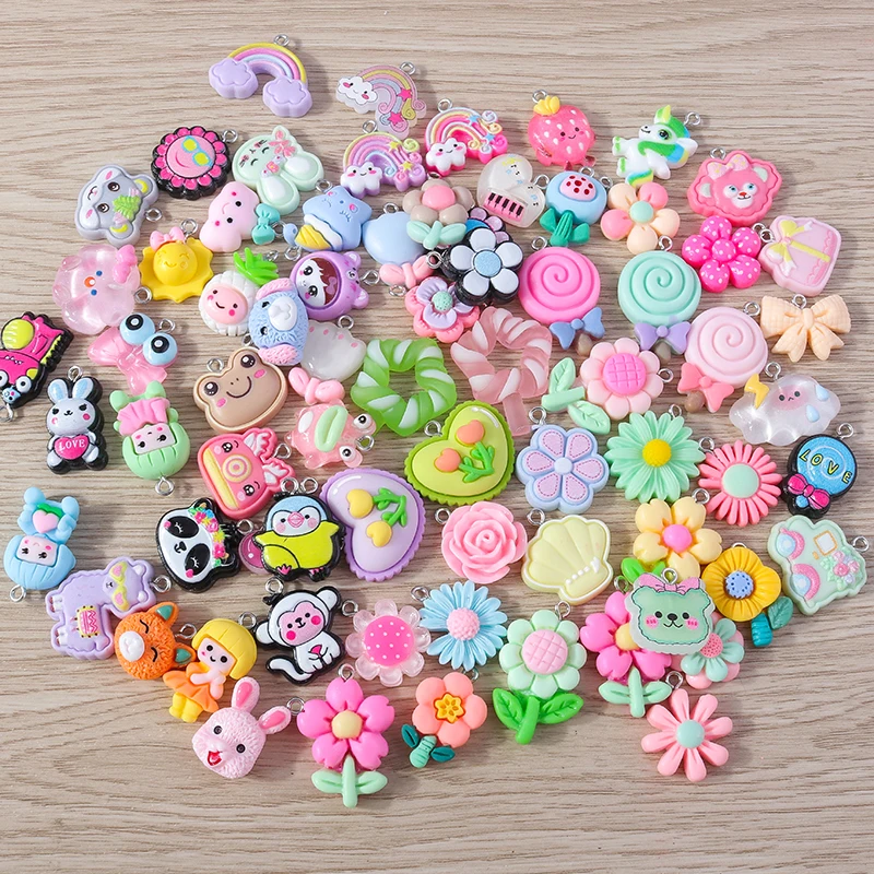 Tusember 10/20/30 Stück niedliche Harz-Anhänger, Tier-, Blumen-, Lebensmittel- und Frucht-Charms für Ohrringe, Armbänder, Schlüsselanhänger, DIY, handgefertigt – Detail 1