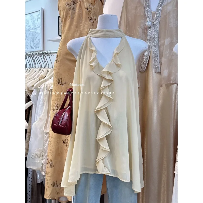 

Summer New Style French Pure Lust Lotus Leaf Camisole Hot Girl Slimming Sleeveless Beautiful Top Sweet