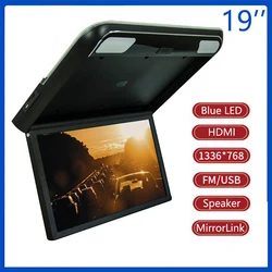 19 Inch Car Monitor  HD LCD Screen 1080P MP5 Car Video Player Auto Ceiling TV Roof  Mount Display HDMI/FM/Speaker/Mirror Link