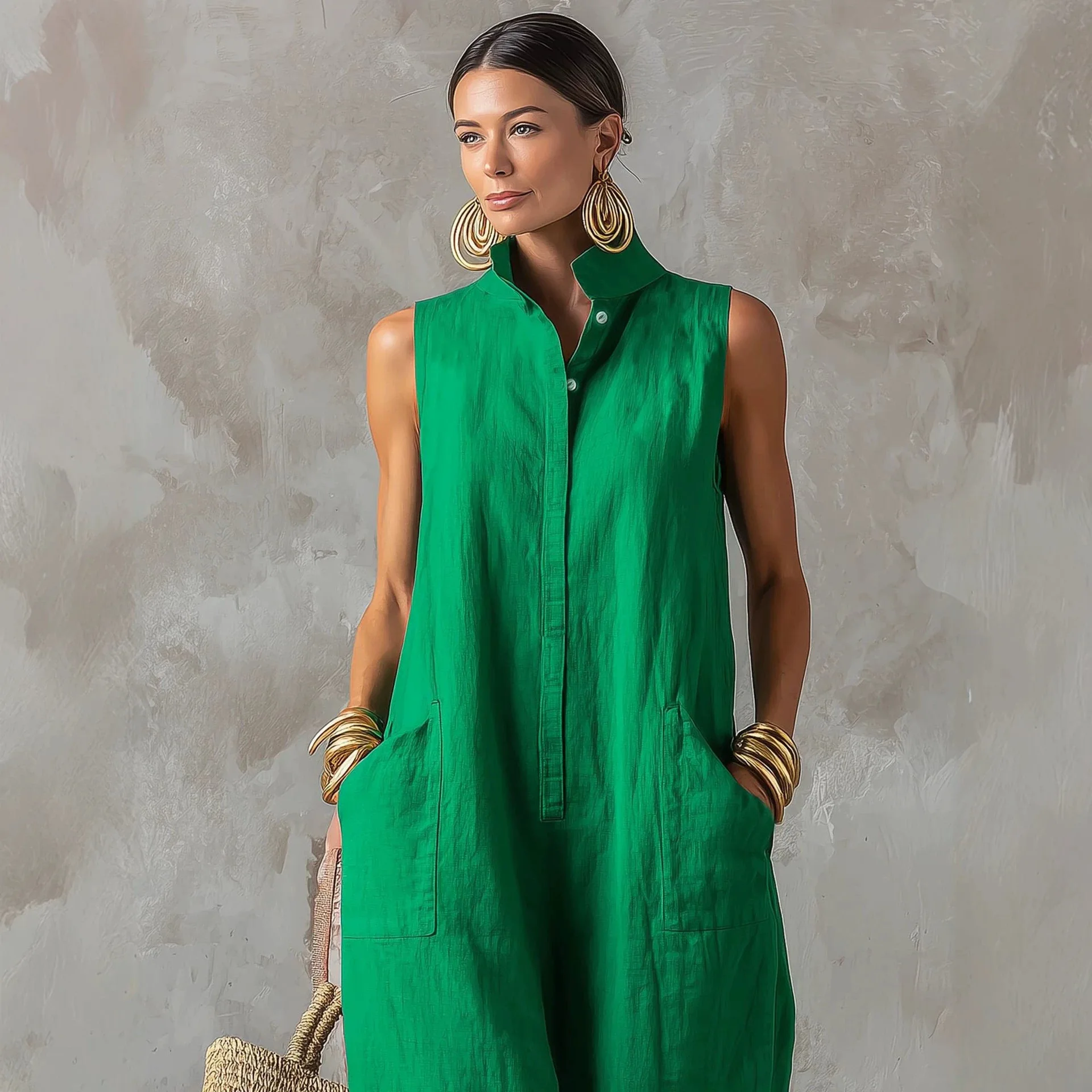 Linen Blend Jumpsuit Sleeveles - Jumpsuit Linen Relaxed ulasan dan harga