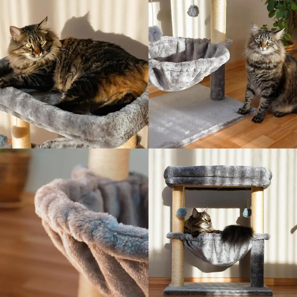 

Домашнее кошачье дерево: 24 многоуровневых башни с гамаком, когтеточкой и компактной кроватью для больших кошек светло-серого цвета