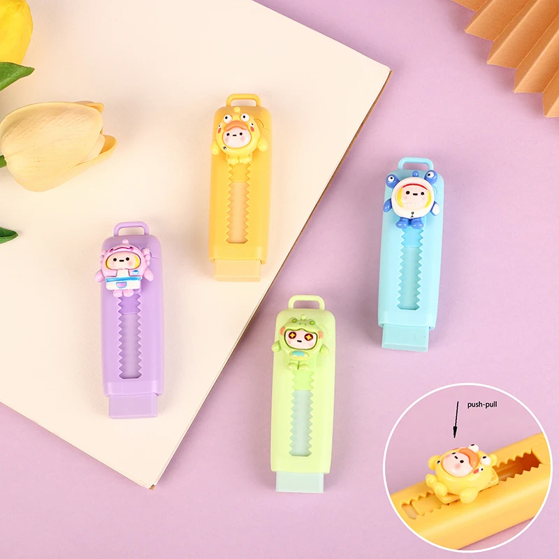 Creative Push-pull Cartoon Eraser Macaron Colored Eraser Telescopic Kawaii Children's Pencil Eraser Student Stationery