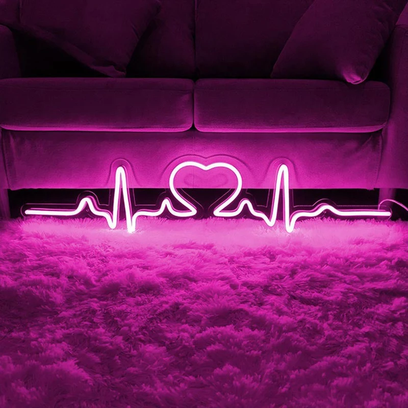 Custom Love Heart Logo Heartbeat Sign LED Neon Light Wedding Decoration Bedroom Wall Decor Valentine's Day Gifts Best Gifts