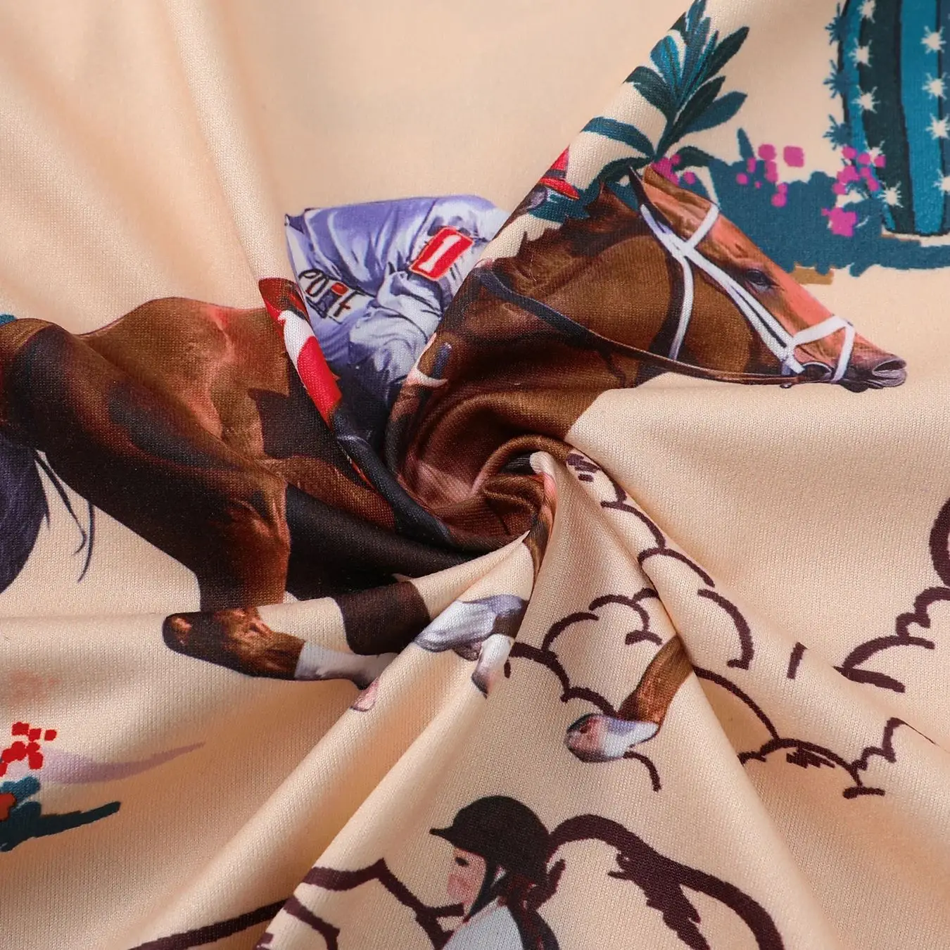 Retro Printed Desert Horse Riding Pajamas, Light Apricot Bottom Women's Lapel Cardigan, Elastic Waist Shorts, Home Decor view 6