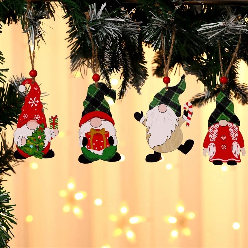 9/12pcs Navidad New Year Gift Christmas Tree Decorations Gnomes Wooden Pendants Ornaments Xmas Decorations for Home Noel