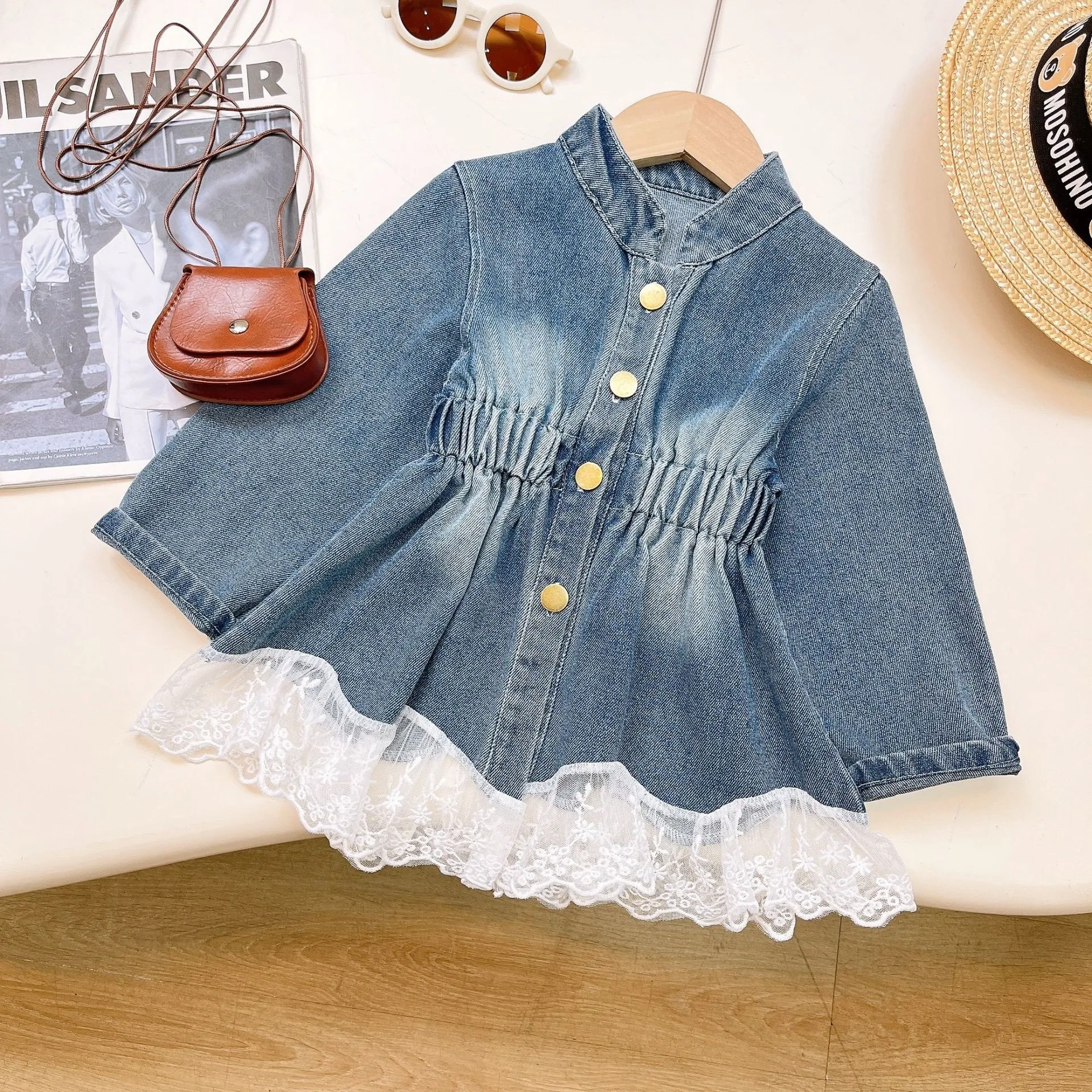 Girls Denim Dresses Spring Autumn Children Fashion Long Coats Dress Kids Princess Lace Clothes Baby Cute Costume Outfits Dress