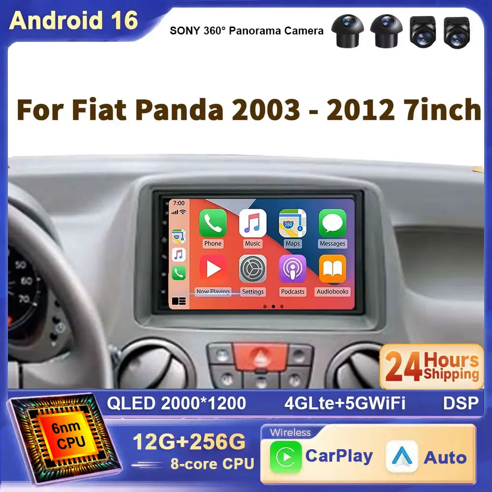 7 Inch For FIAT Panda 2003 -2012 Android 16 Car Radio Multimedia Player Head Unit with Frame Wifi GPS Navigation Stereo Autoradi