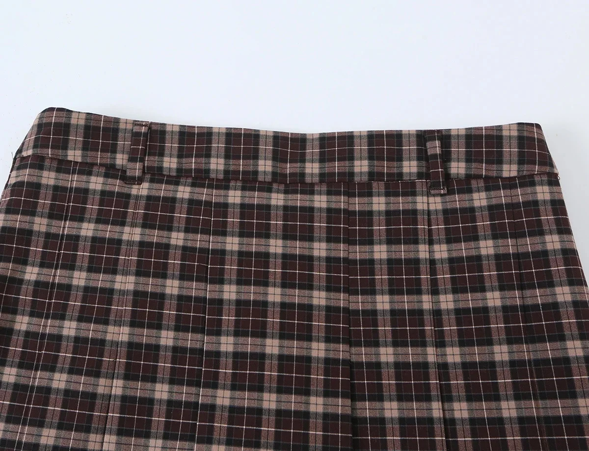 KONDALA Damen Vintage Lässiger Karierter Minirock-Anzug 2026 Herbst Trendiges Klassisches Retro-Set mit Stehkragen-Jacke und Weitgefalteten Culottes – Detail 20