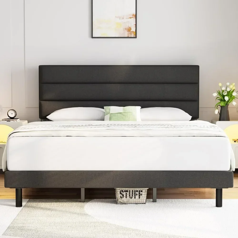 Twin Bed Frame with Headboard, Sturdy Platform Bed with Wood Slatted Support, Springless, Easy To Assemble, Twin Bed Frame