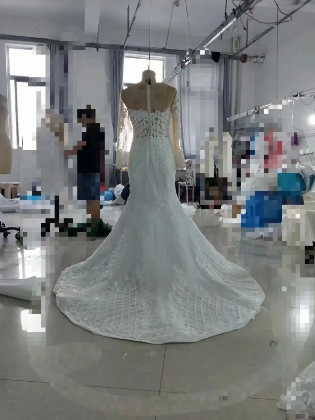 Suknie ślubne syrenka na zamówienie, tiulowe, z długim rękawem, w stylu rybki, Vestido Bridal Mariage