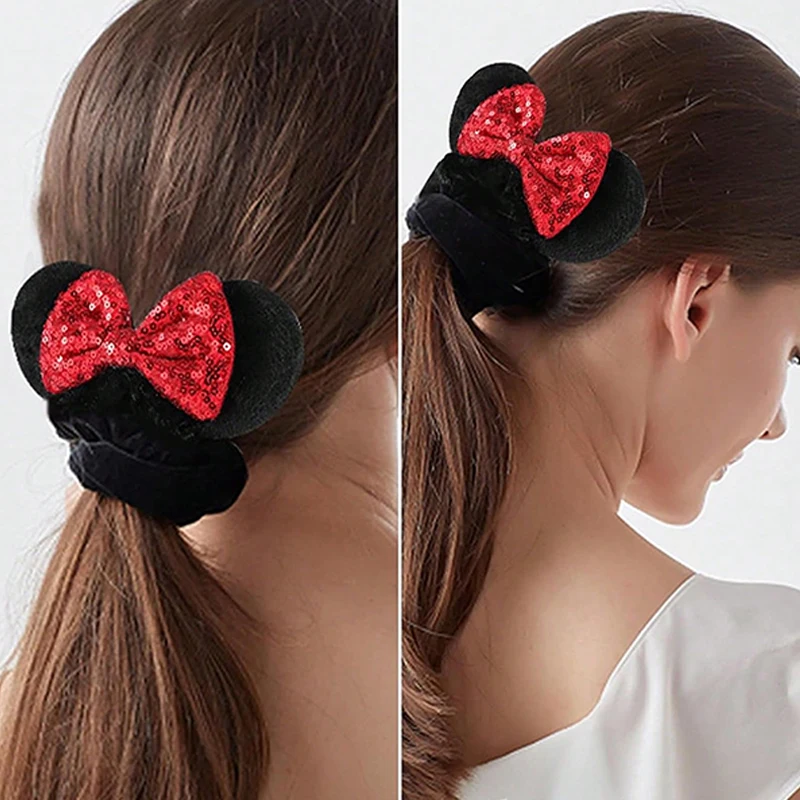 أنيمي ميكي ميني ماوس آذان العلاقات الشعر لطيف الترتر القوس رباط شعر أغطية الرأس للنساء أصحاب ذيل حصان هدايا الحفلات