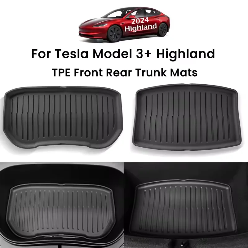 الحصير الجذع ل 2024 تسلا نموذج جديد 3 + هايلاند TPE البيانو مفتاح نمط الجبهة الخلفية الجذع Frunk تخزين وسادة واقية مقاومة للماء