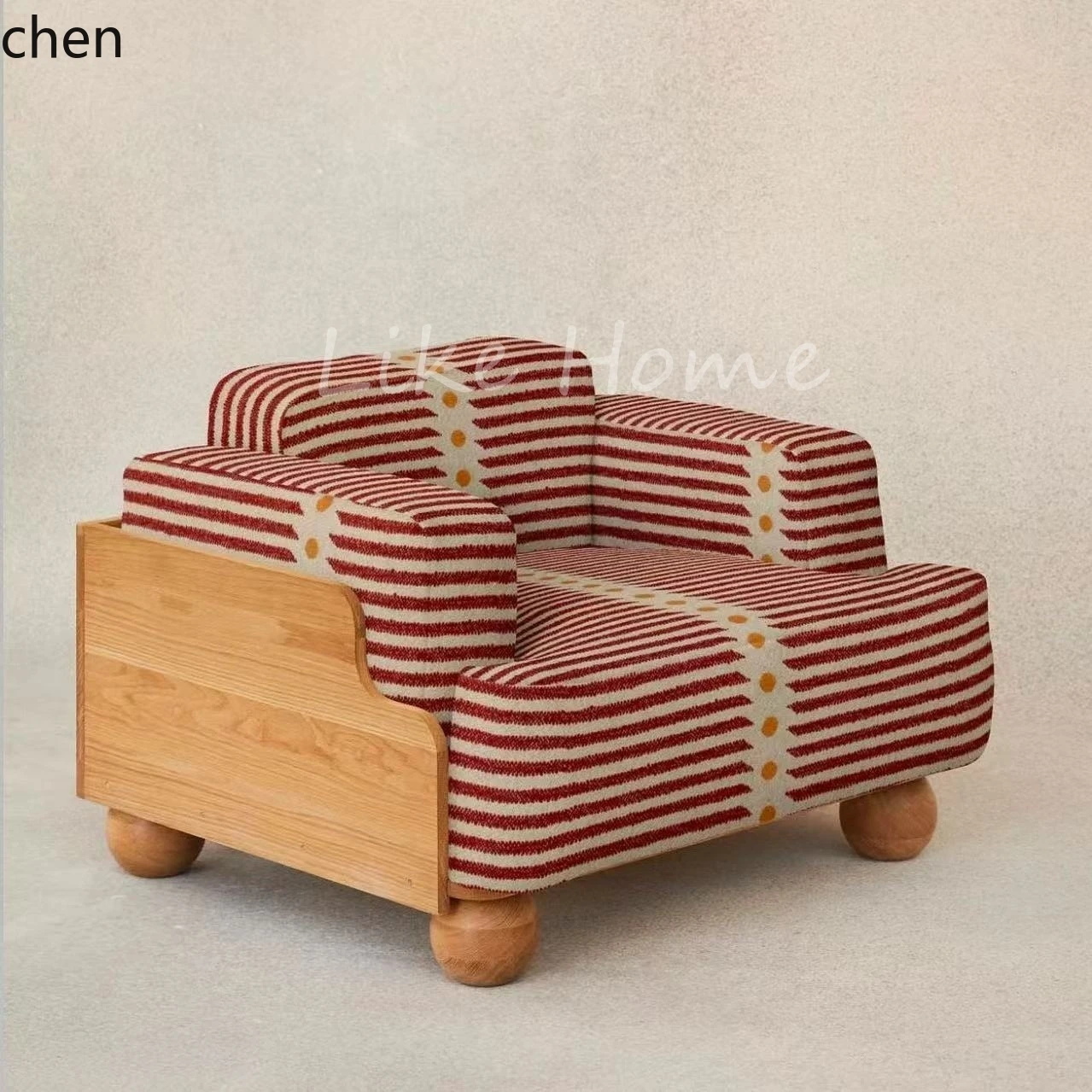 

HXL Striped Fabric Single Sofa Chair with Solid Wood Base, Country Style Leisure Sofa