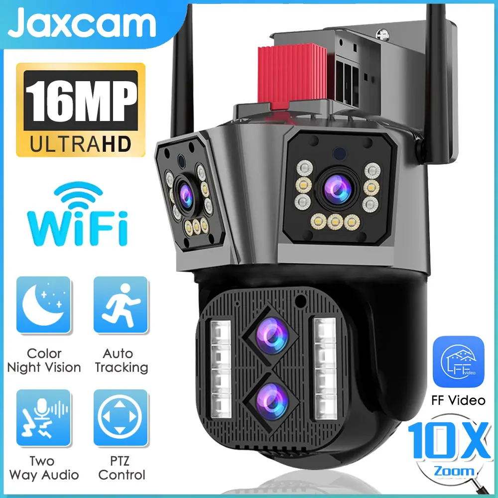 

16MP 8K Four Lens WiFi PTZ 10X Zoom Camera Three Screens Auto Tracking Waterproof Outdoor 360° Security Surveillance IPC360 Home