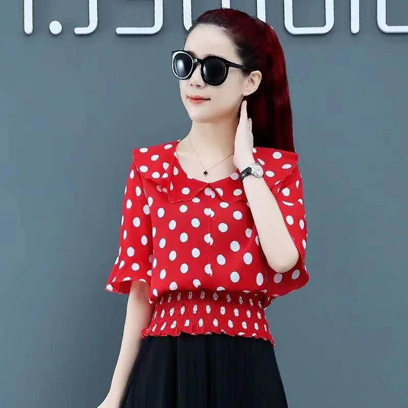 Women Clothes Summer Fashion Simplicity Printing Chiffon Short Sleeve Shirts Women's Trend Casual All-match Temperament Tops