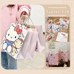 Sanrio Hello Kitty Gift Bag Anime Figure Y2K Sweet Girl sacchetto di carta Kraft festa di compleanno Souvenir Snack Candy Bag regalo di natale