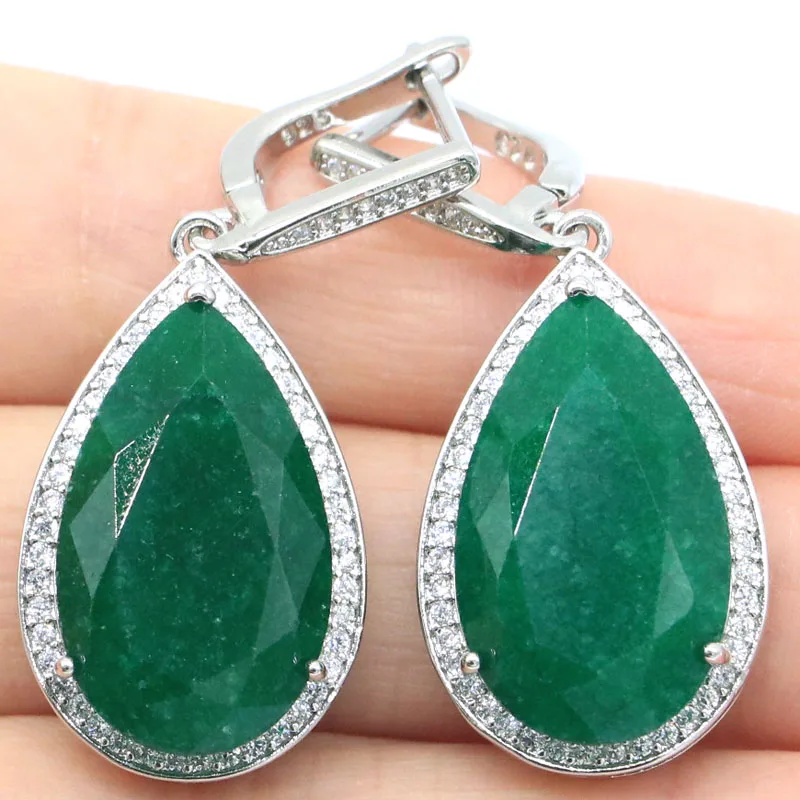 42x18mm European Design Big 12g Water Drop Gemstone Real Red Ruby Green Emerald Blue Sapphire CZ Women Dating Silver Earrings