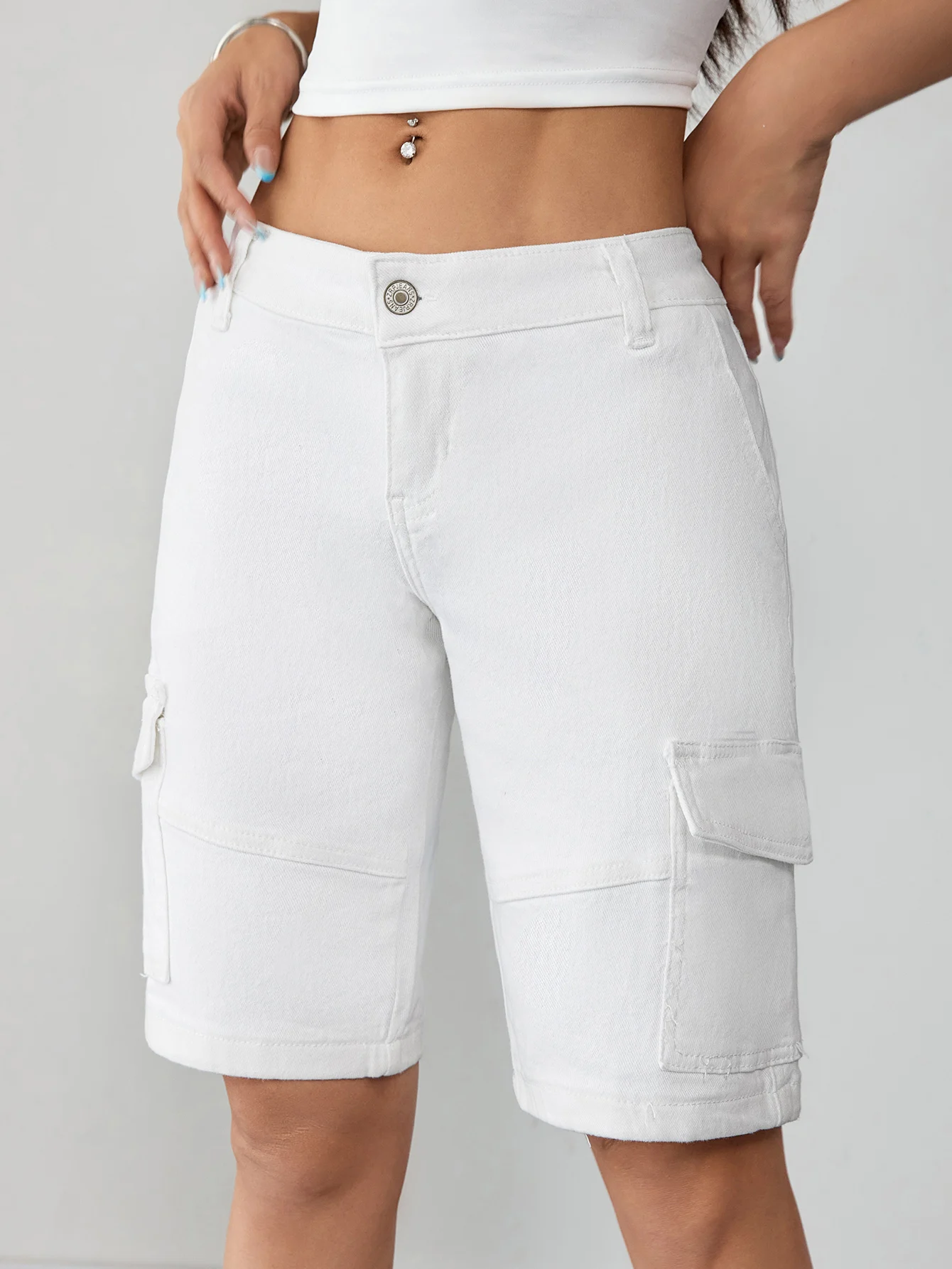 Calça jeans cargo feminina estilo rua cintura alta calça jeans casual de comprimento médio
