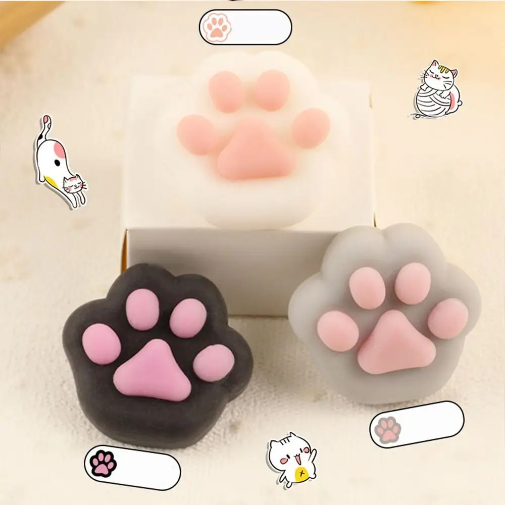 Interesting Sensory Toy Mini Cat Paw Squeeze Toy TPR Fidget Toy Cartoon Fidget Toy 3D Silicone Pinch Decompression Toy Kid