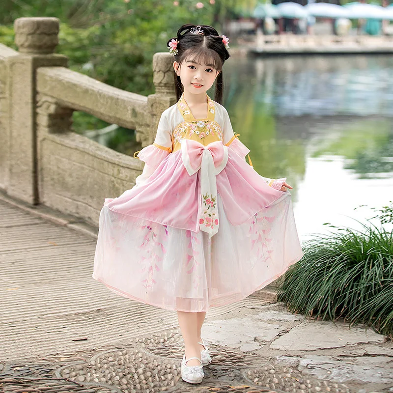 Kinder Alte Hanfu Chinesischen Stil Tang-anzug Traditionellen Fotografie Kleidung Mädchen Floral Stickerei Kostüme