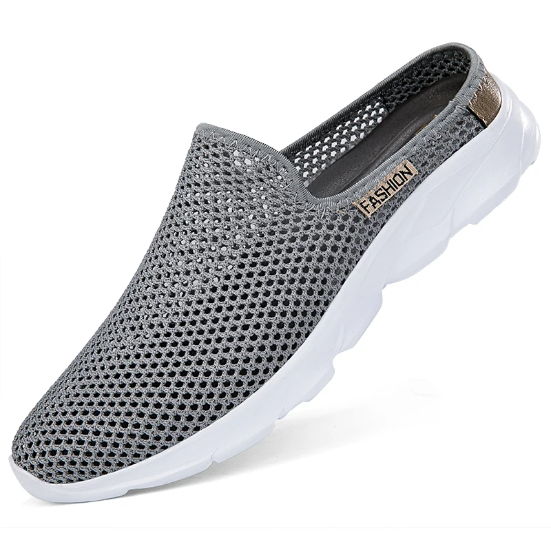 Mesh Half Shoes For Men Mules 2023 Flat Slippers Summer Backless Loafers Breathable Lightweight Man Slides Mens Casual Shoes