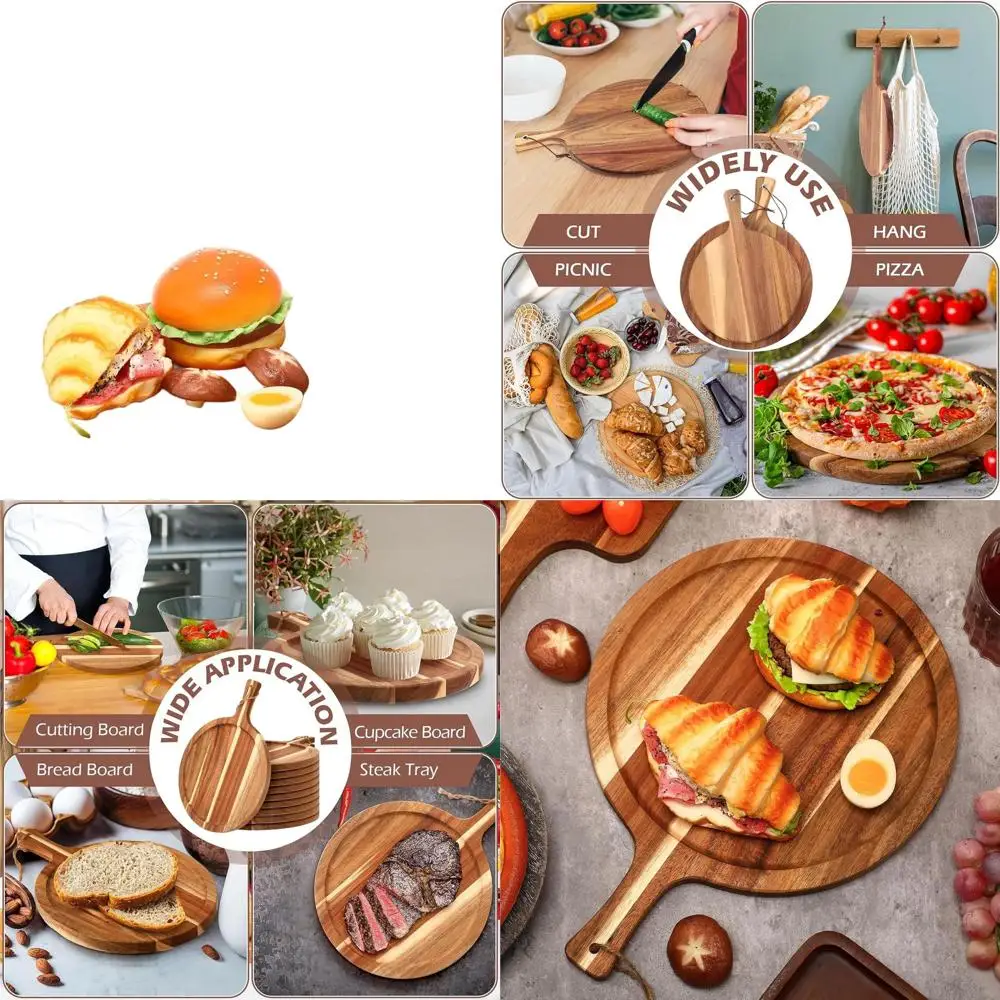 

14 досок для пиццы из дерева акации с ручкой, набор разделочных досок из 6 предметов, сервировочный поднос, круглые весла, доски для мясных изделий для сыров