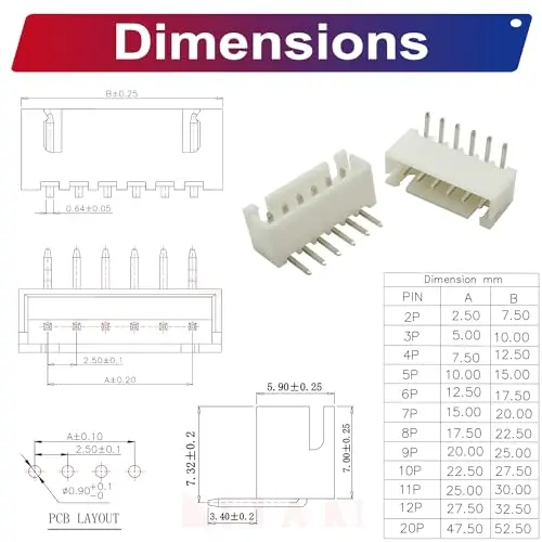 Le kit de connecteur de JST, adaptateur de prises IC de lancement de Jst 2.54mm d'en-tête de XH2.5 DIP, type à angle droit JST-XH d'en-tête (XH2.5-DIP-R/A)