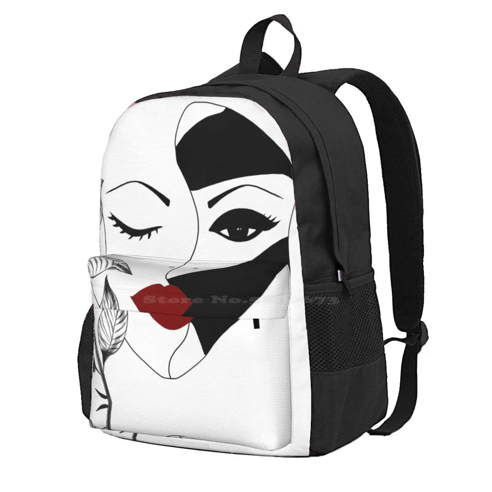 

Abstract Face Illustration Hot Sale Schoolbag Backpack Fashion Bags Face Abstract Woman Blackandwhite Red Lips Eyes Fashion