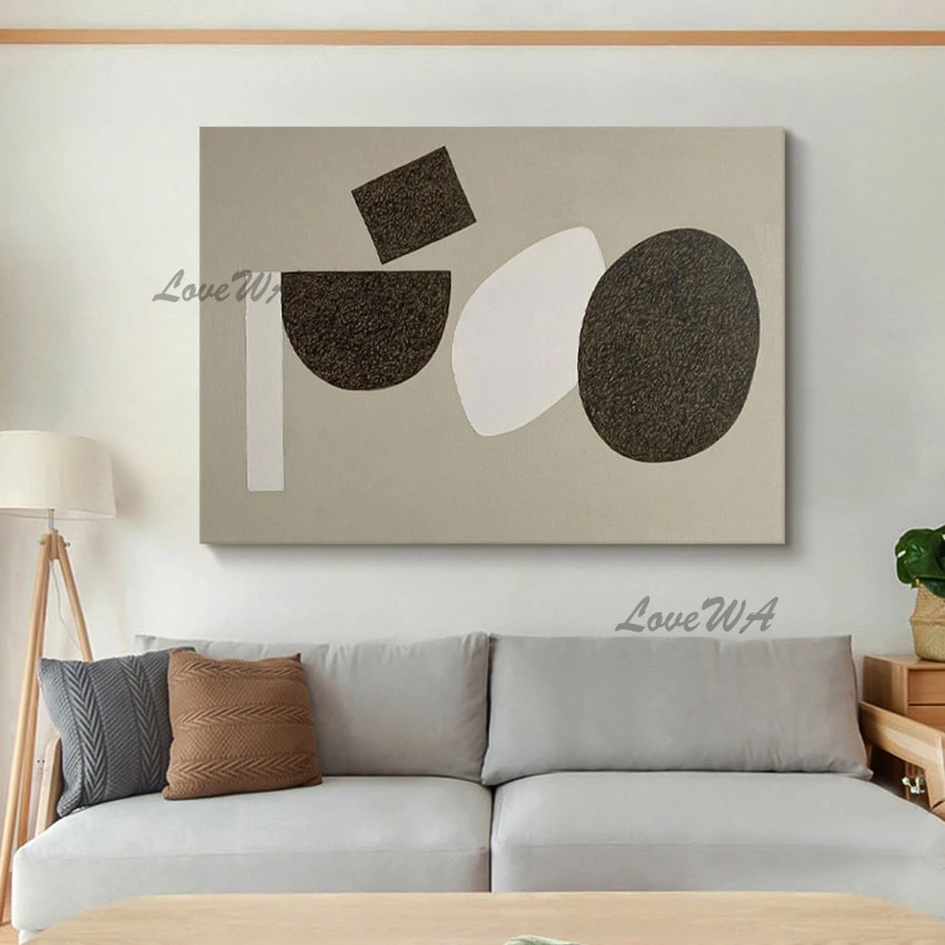 

Black White Geometry Shape Texture Design Oil Painting Abstract Wall Art Pictures For Hotels Frameless Canvas Roll As A Gift