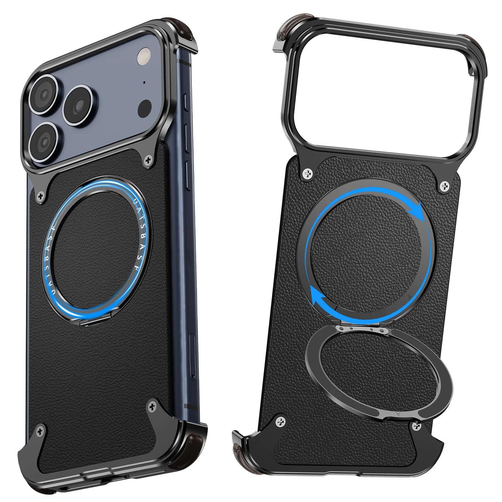 

Oatsbasf Leather Phone Case for iPhone 17 Pro/Pro Max/17 Air with Ring Stand 360° Rotatable Magnetic Shockproof Bumper Cover