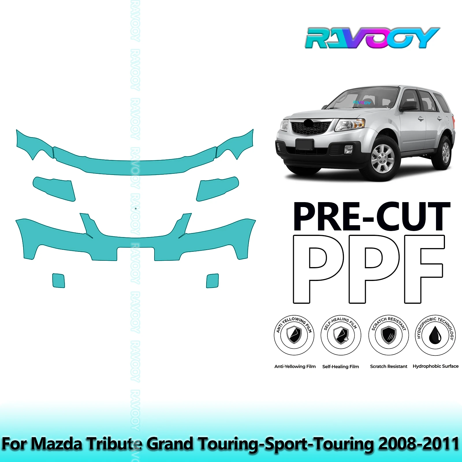 For Mazda Tribute Grand Touring-Sport-Touring 2008-2011 Partial Front Pre-Cut Paint Protection Film PPF Kit | Clear/Matte/Black