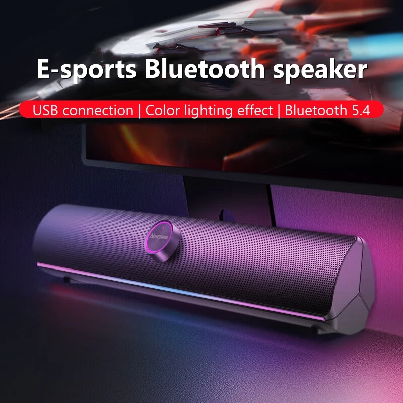Gaming Soundbar, USB One-Cable & Bluetooth 5.4 Speaker, 12 RGB Lighting Modes,4 Bass Levels,Multimedia Speaker for PC,TV,Laptop