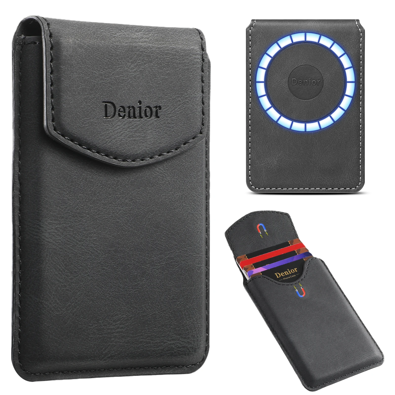 Denior PU-Leder Magnetische Handyhülle für iPhone 17 16 15 14 13 12 Pro Max Plus, RFID 4-Kartenhalter mit Schnappverschluss-Tasche – Detail 6