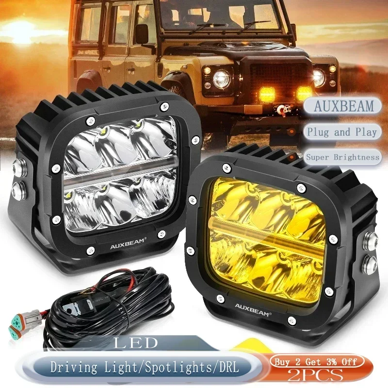 AUXBEAM 5 Inch 132W LED Light 24V Driving Lights Spot Flood Combo Work Spotlights Pod Offroad DRL Lamp with DT Plug Wire Harness