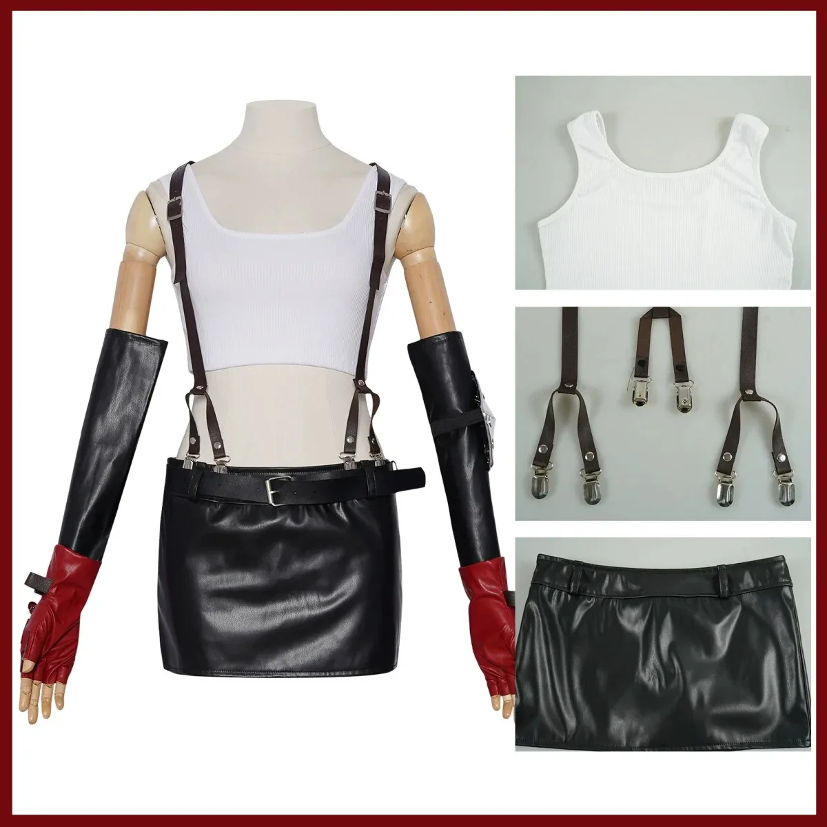 Juego Final Fantasy VII Remake Tifa Lockhart disfraz de Cosplay ajustado negro PU mujer falda Sexy Tops peluca traje de fiesta de Carnaval