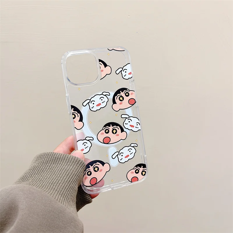 Cartoon Cute Magnetic Attraction Case For Apple iPhone 15 14 13 12 11 Pro Max Soft Silicone Cover Crayon S-shinS-C-chanS Cases