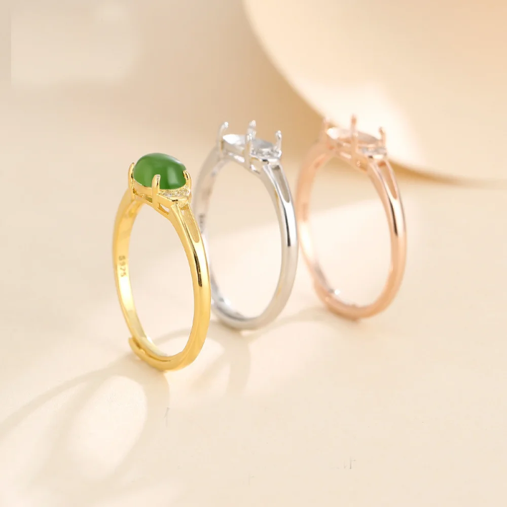 925 Sterling Silver Fashion Simple Ring Base Blank Oval Gemstone Ring Base Setting Jewelry Accessories Making